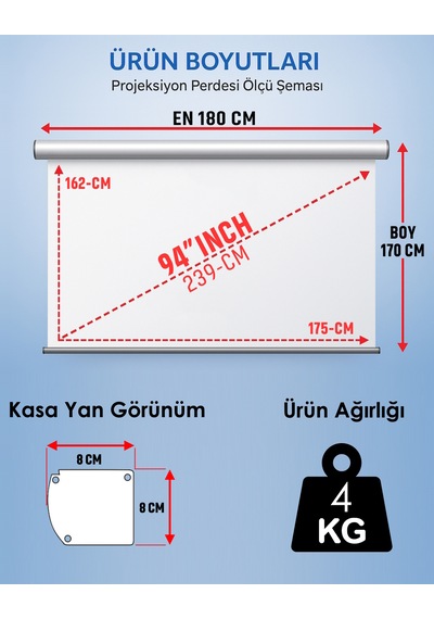 Gölge Stor Şarjlı En 180 Cm Boy 170 Cm Yeni Akıllı Kumaş Teknolojisi Işık Geçirmez Projeksiyon Perdesi