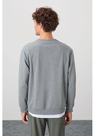 Air Jones Tommy Life Gri Melanj Pamuk Yumuşak Dokulu Standart Fit Basic Erkek Sweatshirt - 88363 GRİ MELANJ
