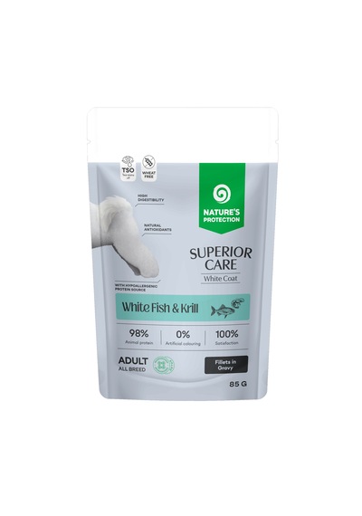 Nature S Protection Superior Care Beyaz Tüylü Köpekler İçin Beyaz Balıklı & Krilli Sos İçinde Yaş Köpek Maması 85g