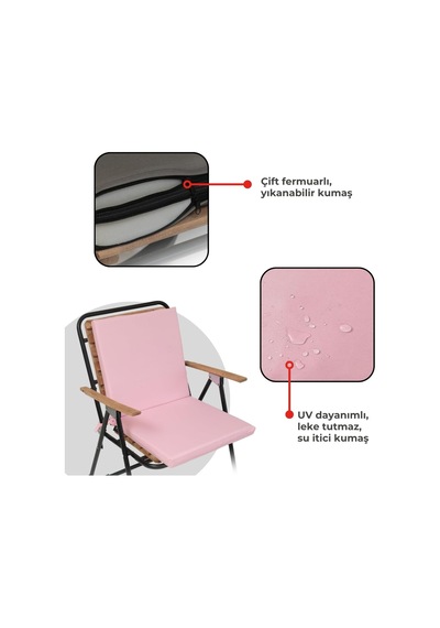 6'li Arkalıklı Sandalye Minderi Su Yağ İtici Sırtlıklı Fermuarlı Bağcıklı Yıkanabilir Balkon Bahçe 40x40 Pembe Çok Renkli