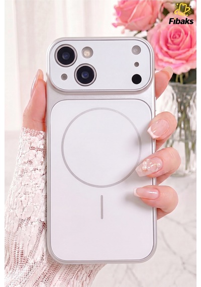 Fibaks iPhone 15 Uyumlu Kılıf 17 Pro Max Çevirici Magsafe Kamera Lens Korumalı Camlı Dönüştürücü Gümüş