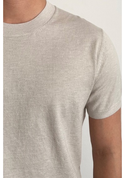 Cool Tarz Erkek Bej Slim Fit Bisiklet Yaka Triko T-shirt Bej Bej