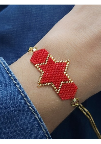 Harmel Jewelry Miyuki Kırmızı Yıldız Bileklik Altın - Kırmızı
