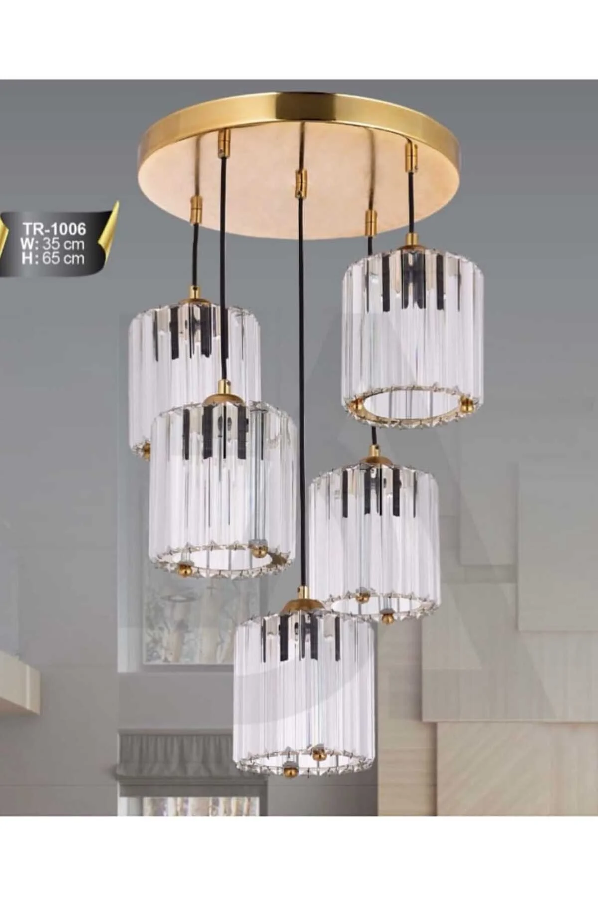 Bohem Aydınlatma Modern Kristal Cam Taşlı 5'li Sarkıt Avize Satıcının Ortalama Ürün Puanı 5.0 Altın - Gold