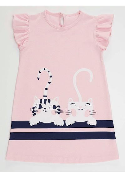 Denokids Kız Çocuk Çizgili Dostlar Elbise Pembe Denokids Kız Çocuk Çizgili Dostlar Elbise Pembe