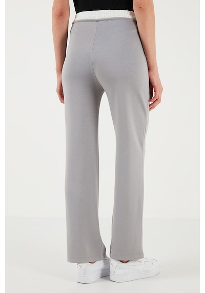 Lela Streç Slim Fit Yüksek Bel Geniş Paça Çimalı Bayan Eşofman Altı 5866078 Gri