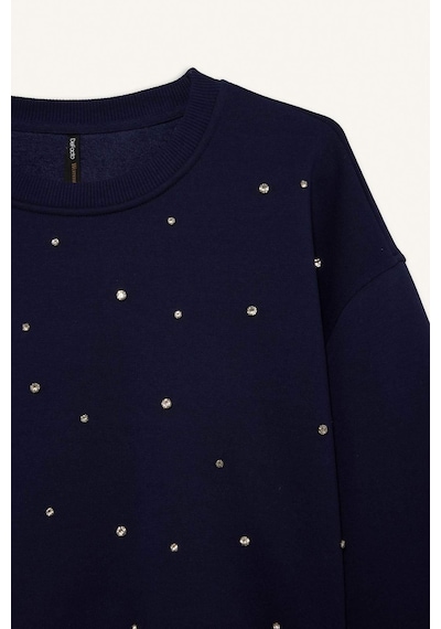 Defacto Boxy Fit Bisiklet Yaka İşlemeli Kalın Sweatshirt G2153ax25wnnv28 Lacivert