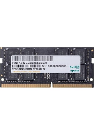 Apacer 32gb 1x32 3200mhz Cl22 Ddr4 Notebook Sodımm Ram Es.32g21.psı