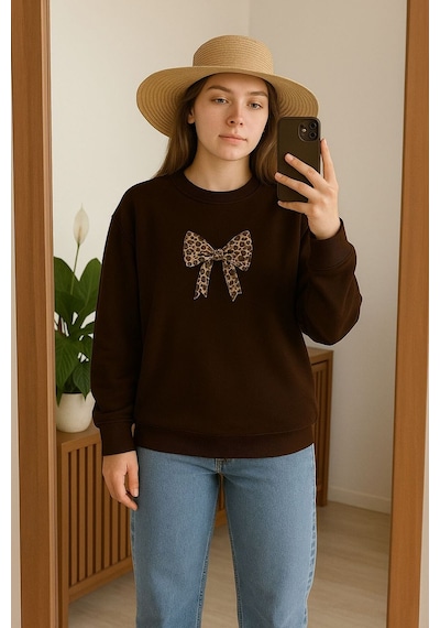 Benroma 3 İplik Penye Kurdela Baskılı Unisex Sweatshırt Çok Renkli