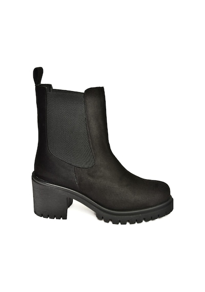 Fox Shoes T726981602 Siyah Süet Lastikli Kalın Topuklu Kadın Bot Siyah-Süet Siyah