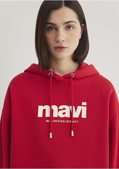 Mavi - Mavi Logo Baskılı Kapüşonlu Kırmızı Sweatshirt 168334-35476 Kırmızı