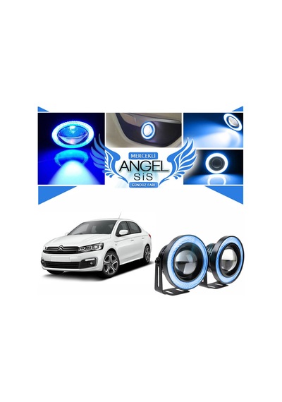 Citroen C Elysee Uyumlu, Universal Mercekli Led Angel Sis Farı, 76mm Buz Mavi Renk