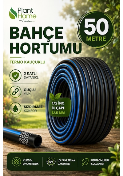 Termo Kauçuklu Bahçe Hortumu 50 Metre 3 Katlı Dayanıklı Su Sulama Ve Araç Yıkama Hortumu Diğer