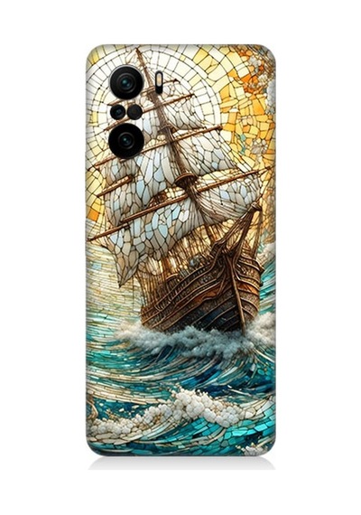 Xiaomi Poco F3 Uyumlu Fırtınada Yelkenli Mücadele Vitray Desenli Silikon Kılıf Çok Renkli