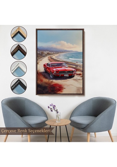 Ahşap Çerçeveli Sahil Kebuyologknvındaki Kırmızı Mustang Tablo-7770