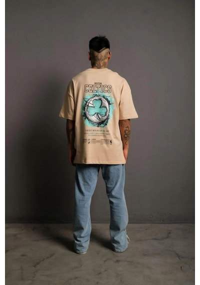 Sırt Baskılı T-shirt - Bej -