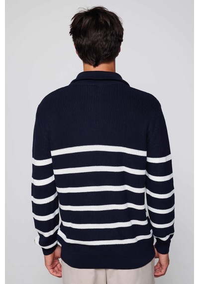 Tudors Erkek Slim Fit Fermuarlı Dik Yaka Çizgili Pamuklu Kazak-28901-multi Çok Renkli