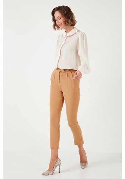 Lela Yaka Detaylı Regular Fit Şifon Bayan Gömlek 61114410 Taş-Kiremit