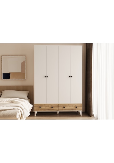 Metalia Gm812 Delüx 4 Kapılı 2 Çekmeceli Düğme Kulplu Gardrop Dolap