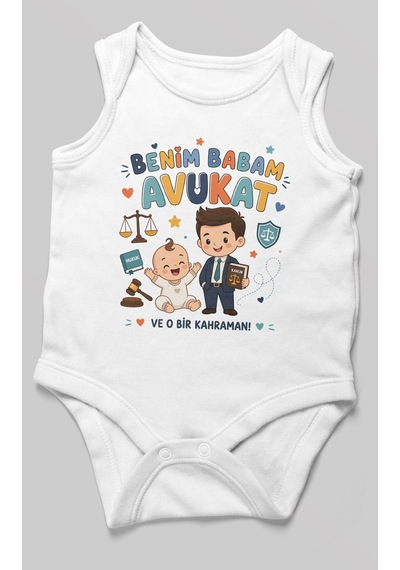 Morivokids Benim Babam Avukat Sıfır Kol Bebek Zıbını %100 Pamuk Beyaz