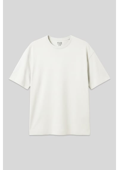 Air Jones Tommy Life Ekru Pamuklu Kalın Yumuşak Dokulu Oversize Fit Basic Erkek T-shirt - 88377 Ekru