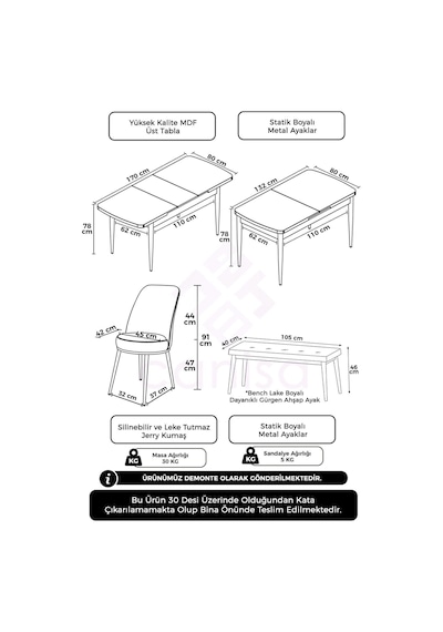 Canisa Concept Zen Serisi 80x132 Mdf Açılabilir Beyaz Masa Takımı 4 Pembe Sandalye Ve 1 Bench Masa Beyaz Sandalye Ve Bench Pembe