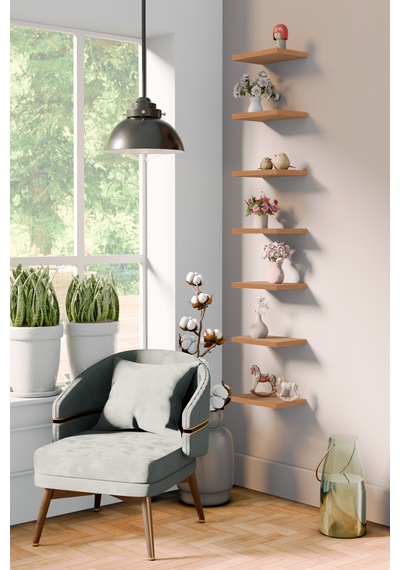 Yankı-BYEG 7li 20 cm Safir Meşe Mdf Duvar Rafı Gizli Bağlantı Çiçeklik