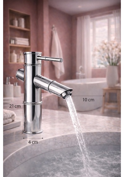 Viosa Lüx Premium Krom Bambu Model Modern Banyo Lavabo Bataryası Çeşmesi Musluğu Siyah