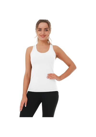 Ghassy Co. Kadın Nem Emici Kompresyonlu Kolsuz Omuz Açık Tasarım Spor Atlet beyaz