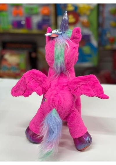 Oyuncak Peluş Kanatlı Unicorn Tek Boynuzlu At Fuşya Koyu Pembe 30 Cm Pembe