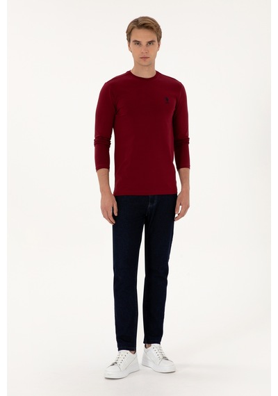 U.S. Polo Assn. Erkek Slim Fit Bisiklet Yaka Bordo Basic Sweatshirt 50307762-VR014