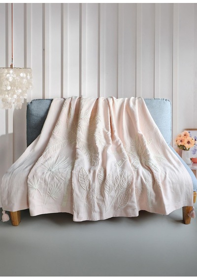The Mia Throw Koltuk Şalı Püsküllü Pudra 170x130 Pudra