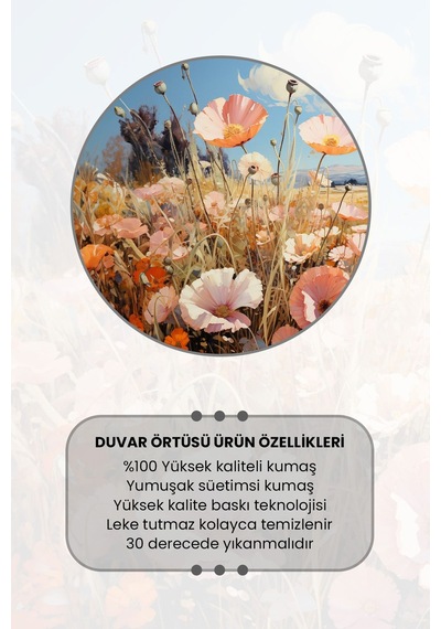 Çiçek Bahçesi Desenli Duvar Halısı Duvar Örtüsü Tapestry Süet Dokulu Kumaş