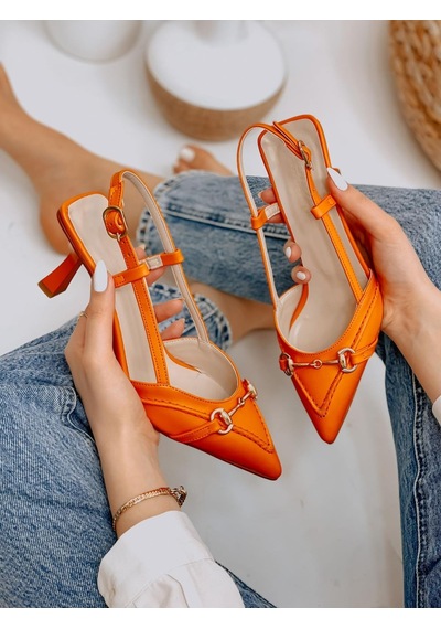 Ervanın Butiği Turuncu Deri Moss Toka Detay Kadın Stiletto-3648
