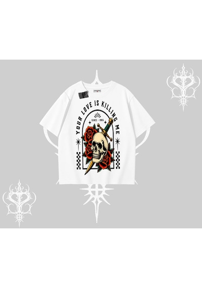 Tarzsokak Oversize Tshirt Your Love Is Killing Me Dead Romance Beyaz