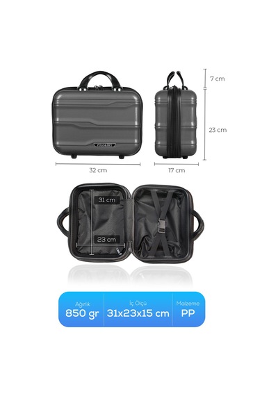 Polo&sky Azra Model Füme Pp Poliproilen Kırılmaz Makyaj Çantası El Valizi Polo&sky Azra Model Füme Pp Poliproilen Kırılmaz Makyaj Çantası El Valizi