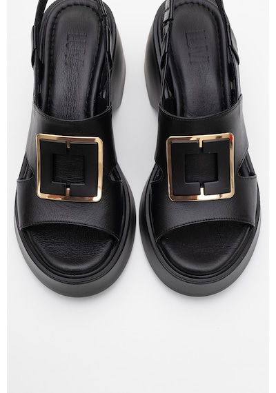 Luvishoes Lucıa Siyah Tokalı Hakiki Deri Kadın Dolgu Topuklu Sandalet Siyah