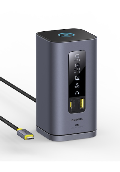 Baseus Docking Station Spacemate Serisi 11'i 1 Arada Yerleştirme İstasyonu, 3 Monitör, 2 X Hdmı 1 X Dp 4k 60hz, 3 X Usb-a/c 10 Gbps, 1 Gbps Ethernet, 100 W Pd