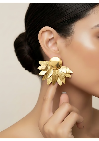 Kat Kat Yaprak Çiçek Güneş Model Gold Renk Küpe 5 4cm Altın