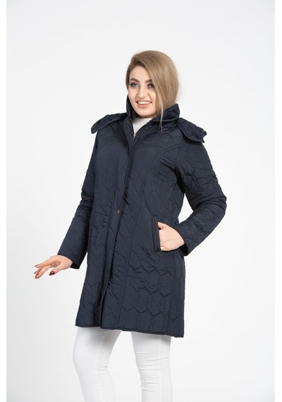 Vetre Kadın Kapitone Mont (95 Cm) Lacivert Büyük Beden 1016 Çok Renkli