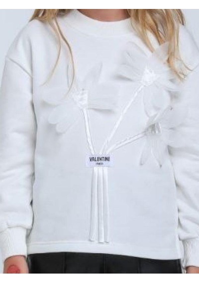 Kız Çocuk Kabartma Çiçek Desenli Sweatshirt-14320 Beyaz Kız Çocuk Kabartma Çiçek Desenli Sweatshirt-14320 Beyaz