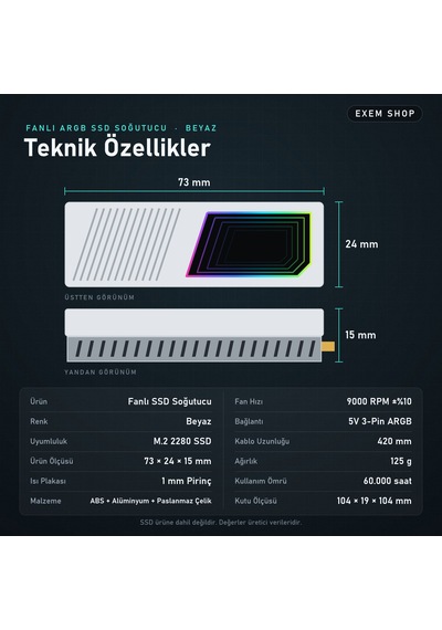 Fanlı Argb Ssd Soğutucu Beyaz Renk Beyaz - Argb