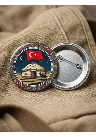 Fikart Gece Çam Ormanında Yanan Kamp Ateşi Ve Bozkurt Silüeti 58mm Buton Rozeti Çok Renkli