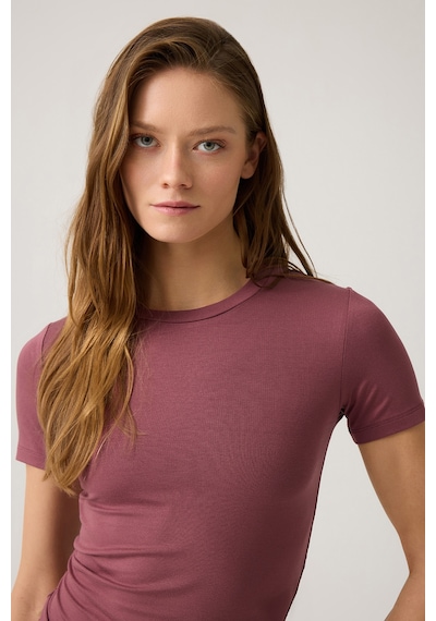 Los Ojos X Melodi Bordo Bedene Oturan Tişört Short Fitted Bordo Bordo