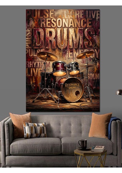 Drums Resonance Müzik Motivasyon Yazısı Dekoratif Kanvas - Mdf Ahşap Tablo