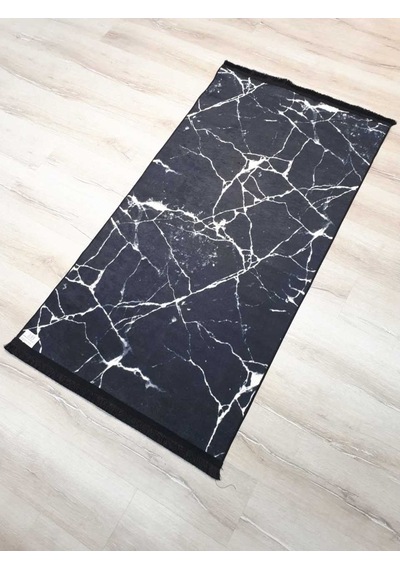 Evalife Marble Siyah Mermer Baskı Kilim 80X150 Cm
