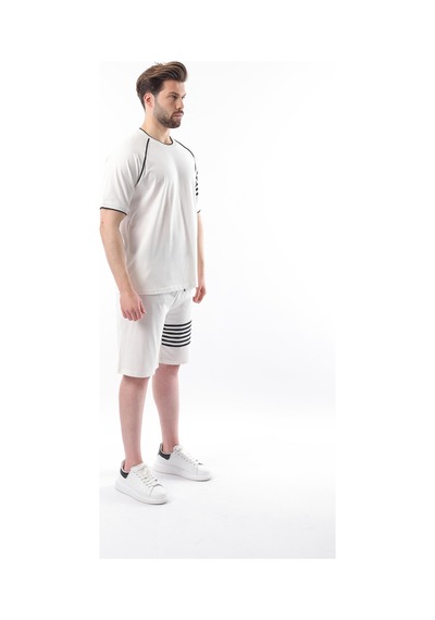 Madmext Ekru Baskılı Reglan Kol Erkek Şort T-shirt Takımı E7306