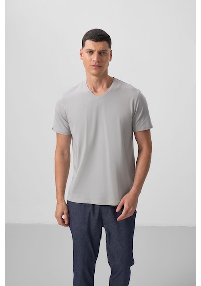 Tommy Life Taş Basic Kısa Kol Standart Kalıp V Yaka Erkek T-shirt - 87912 Taş
