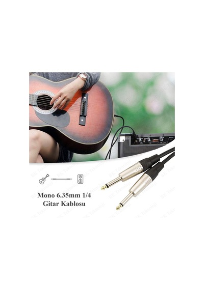 Mono 6.35mm 1/4" Jack Gitar Amfi Enstrüman Kablosu - 1 Metre