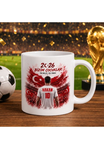 Bk Gift Kişiye Özel Türkiye Taraftar Temalı 2026 Dünya Kupası Tasarımlı Beyaz Kupa Bardak -2, Tek Yürek Milli Takım Ruhu